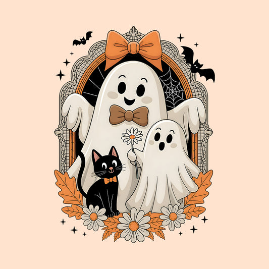 Cute Ghost Family T-Shirt, Spooky Season Sweatshirt, Black Cat Hoodie | PRODUCT CODE: GHFLWERMY