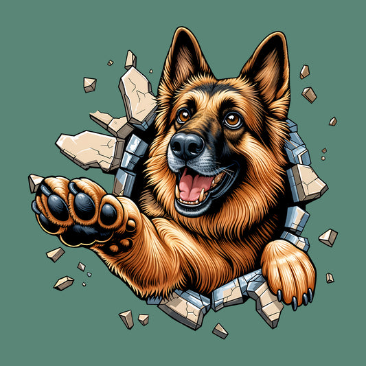 German Shepherd Breaking Through Wall 3D Realistic Dog | PRODUCT CODE: GMRNSHPDBRKWL