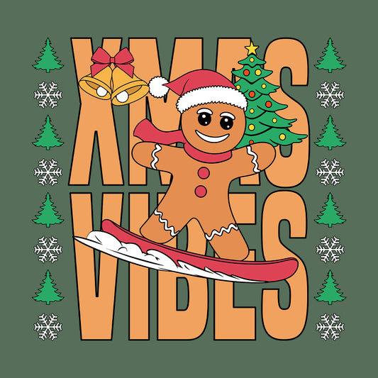 Christmas Gingerbread Man Snowboarding Xmas Vibes | PRODUCT CODE: GNRBDMSWNO