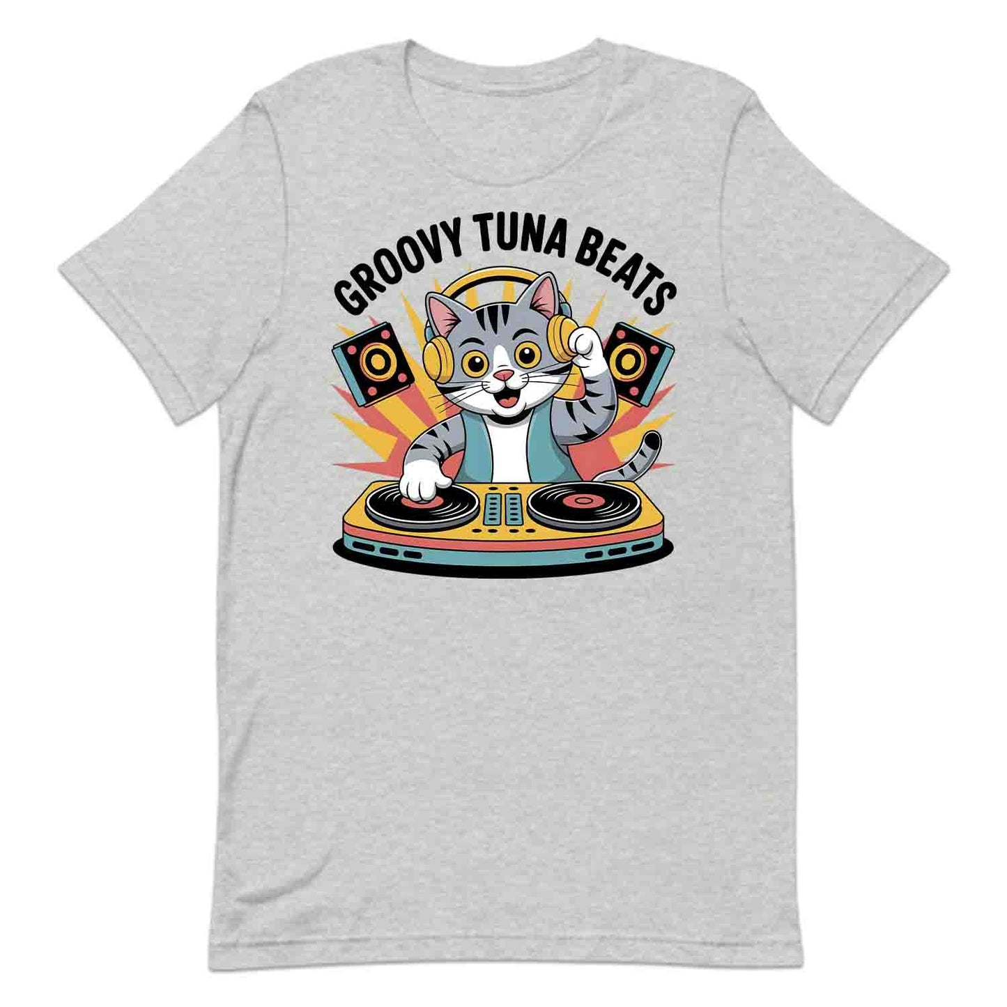 Groovy DJ Cat T-Shirt, Turntable Kitty Sweatshirt, EDM Music Hoodie | PRODUCT CODE: GRBVYKJSDN