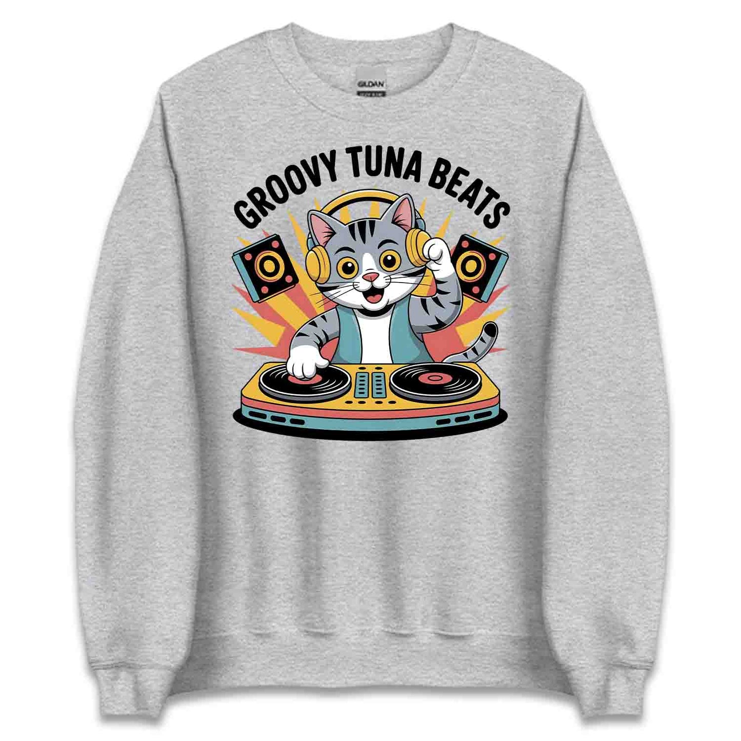 Groovy DJ Cat T-Shirt, Turntable Kitty Sweatshirt, EDM Music Hoodie | PRODUCT CODE: GRBVYKJSDN