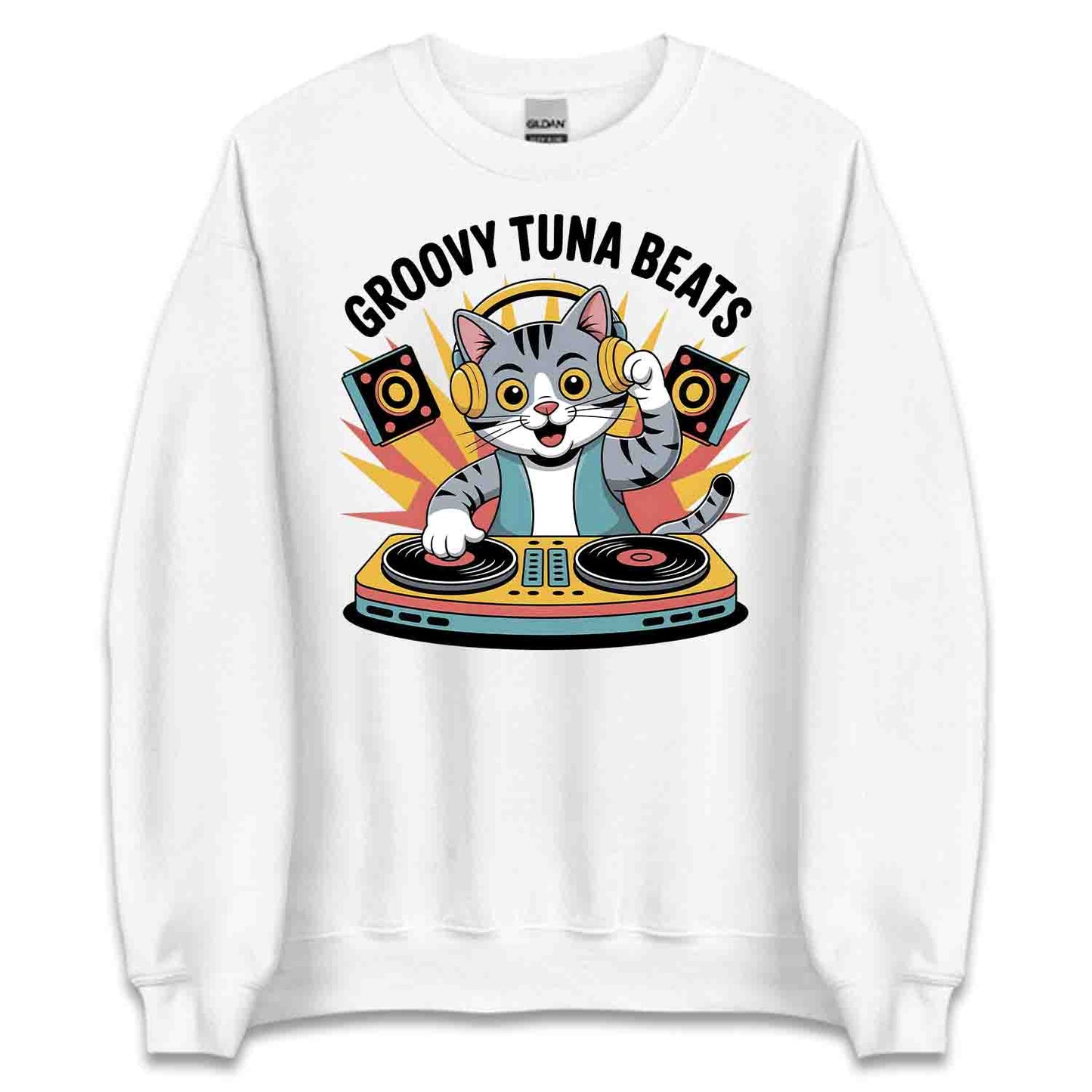 Groovy DJ Cat T-Shirt, Turntable Kitty Sweatshirt, EDM Music Hoodie | PRODUCT CODE: GRBVYKJSDN