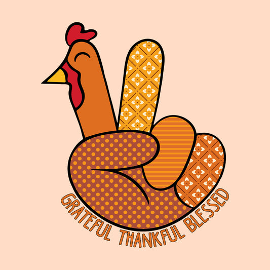 Thanksgiving Turkey Peace Sign Grateful Thankful Blessed | PRODUCT CODE: GRFTHNKBLSP