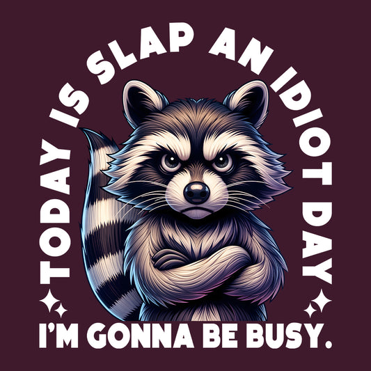 Grumpy Raccoon Slap an Idiot Day Sarcastic Snarky Humor Grumpy Critter Meme | PRODUCT CODE: GRPMYRCONDA