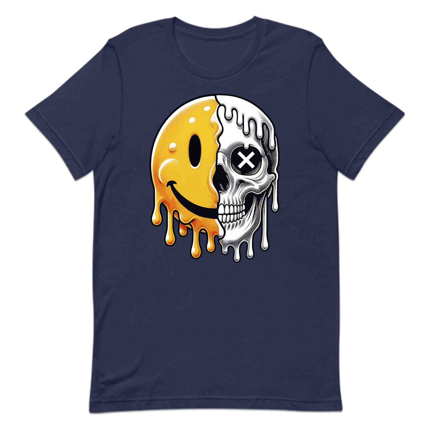 Half Smiley Half Skull Dripping Grunge Melting Art | PRODUCT CODE: HFLASKULDPRG