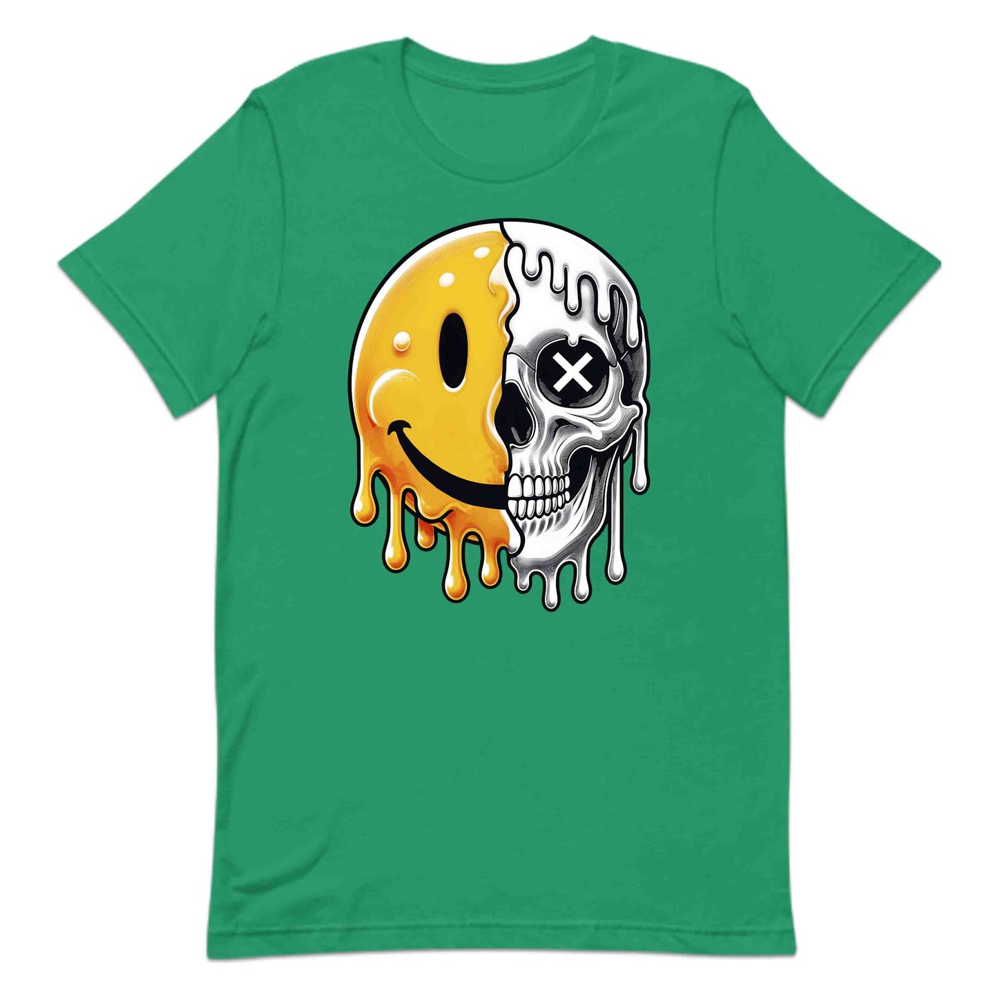 Half Smiley Half Skull Dripping Grunge Melting Art | PRODUCT CODE: HFLASKULDPRG