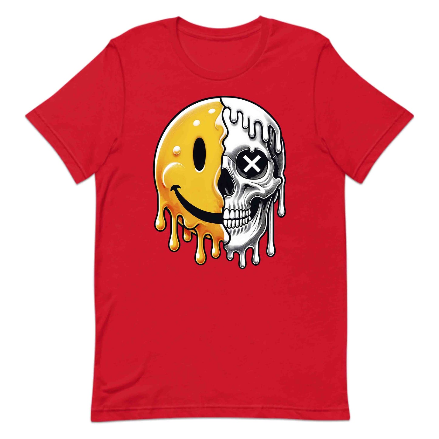 Half Smiley Half Skull Dripping Grunge Melting Art | PRODUCT CODE: HFLASKULDPRG