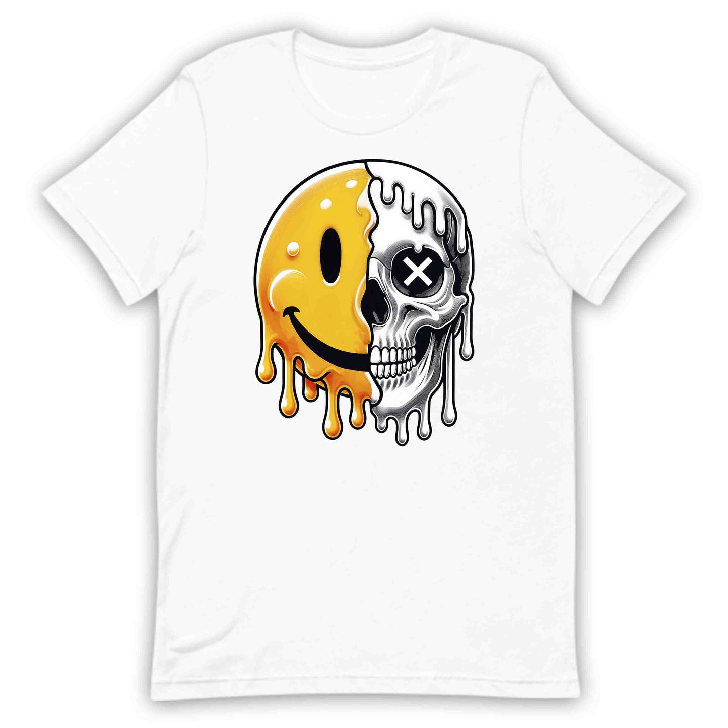 Half Smiley Half Skull Dripping Grunge Melting Art | PRODUCT CODE: HFLASKULDPRG
