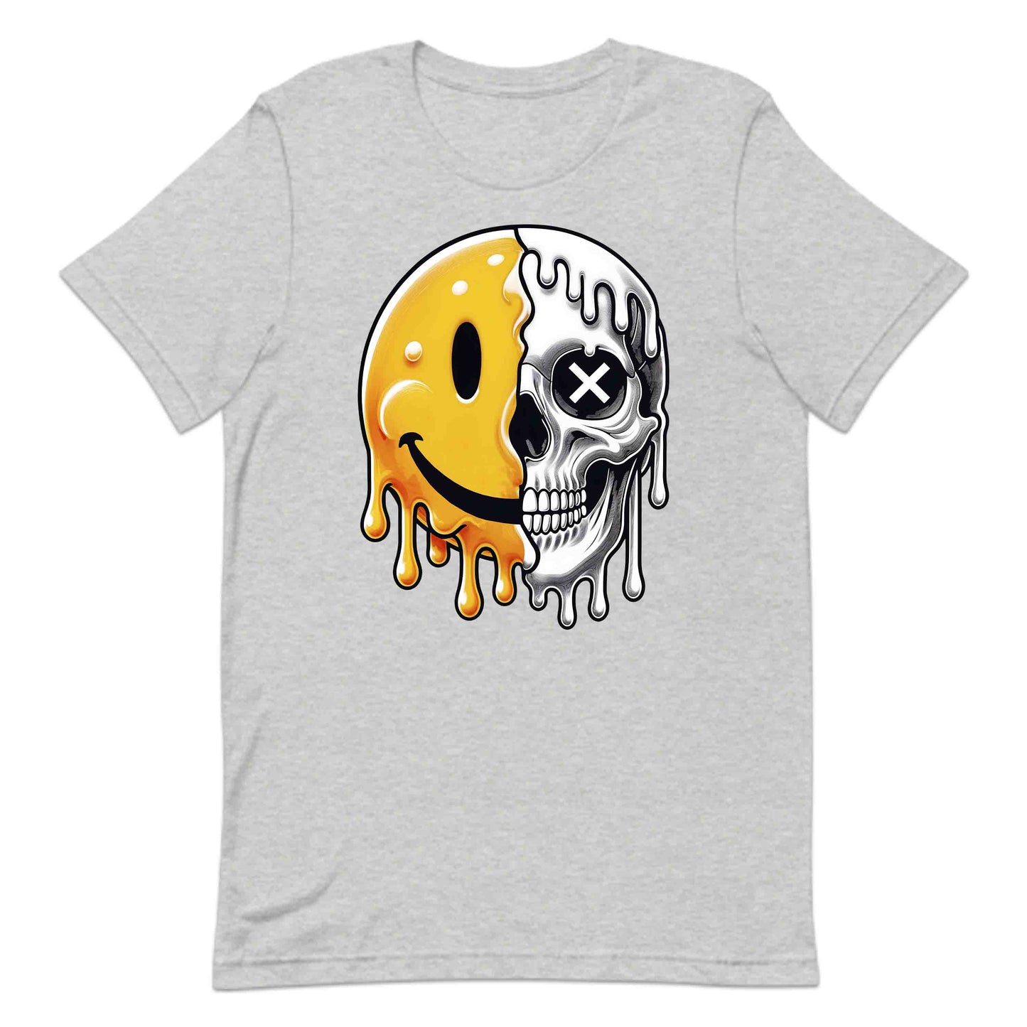 Half Smiley Half Skull Dripping Grunge Melting Art | PRODUCT CODE: HFLASKULDPRG