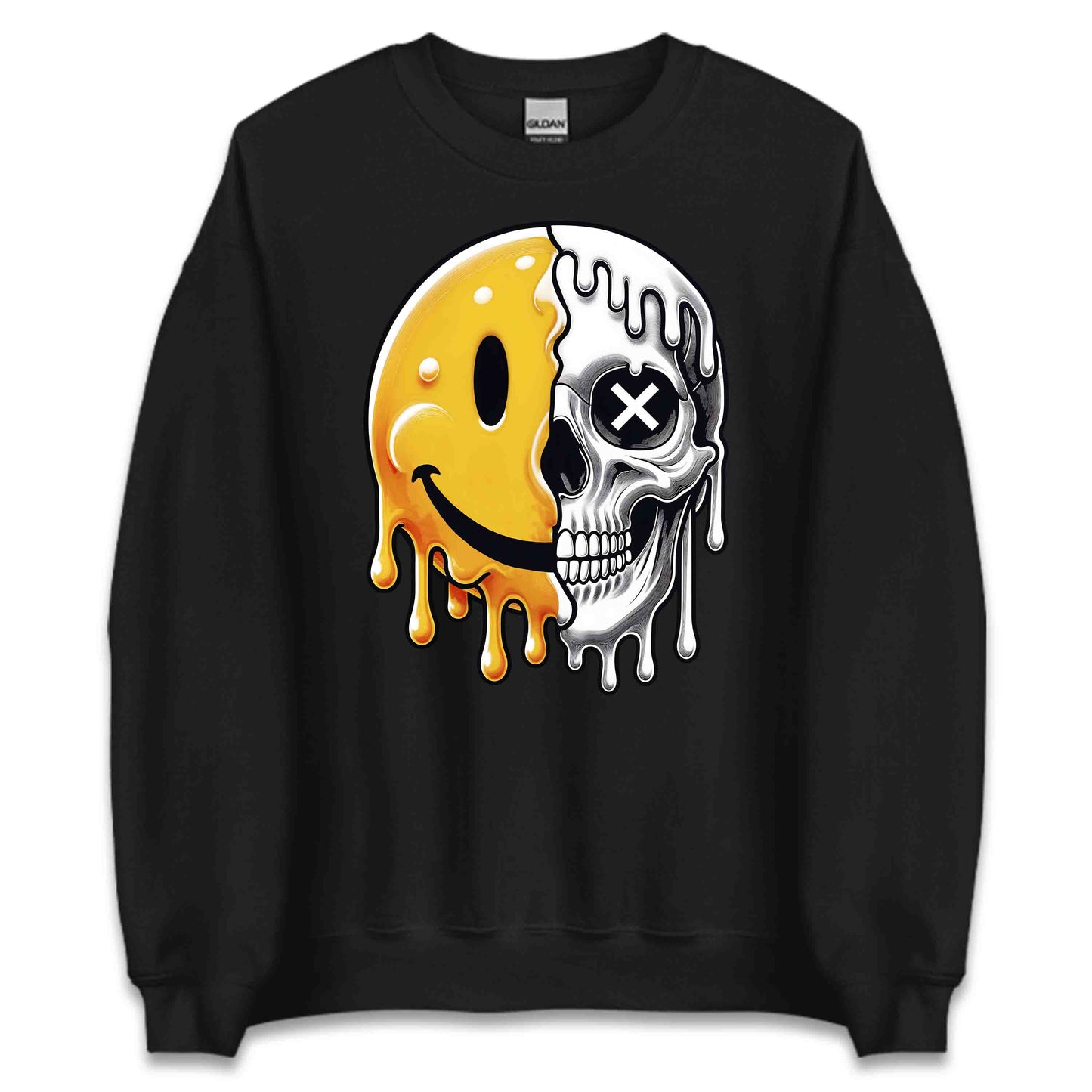 Half Smiley Half Skull Dripping Grunge Melting Art | PRODUCT CODE: HFLASKULDPRG