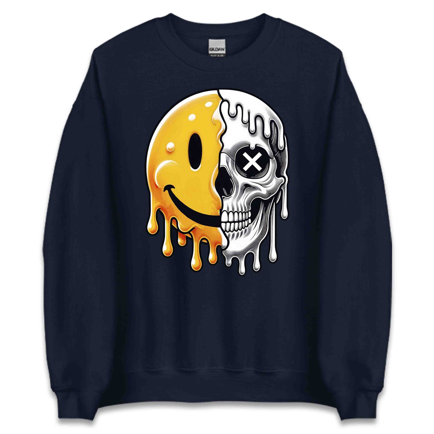 Half Smiley Half Skull Dripping Grunge Melting Art | PRODUCT CODE: HFLASKULDPRG