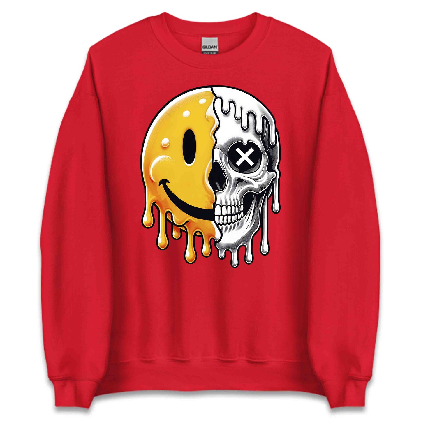 Half Smiley Half Skull Dripping Grunge Melting Art | PRODUCT CODE: HFLASKULDPRG