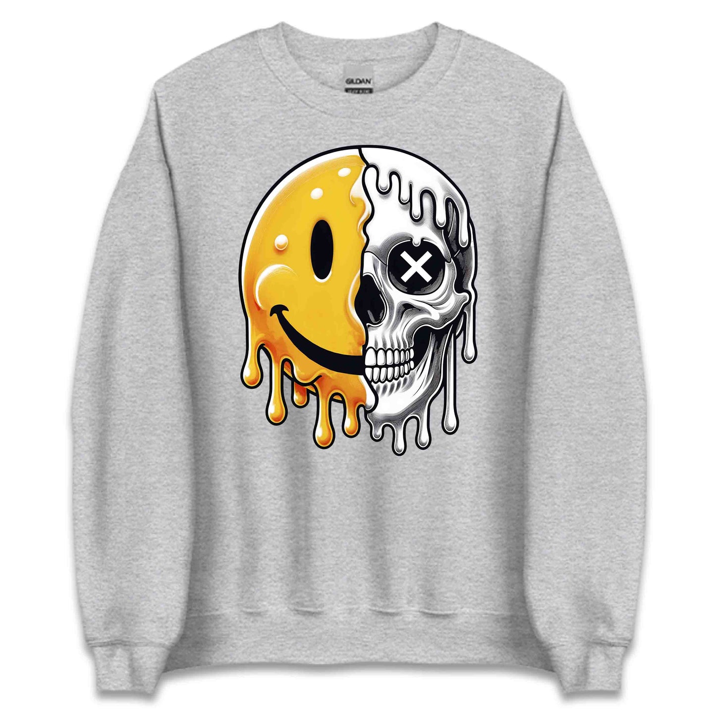 Half Smiley Half Skull Dripping Grunge Melting Art | PRODUCT CODE: HFLASKULDPRG