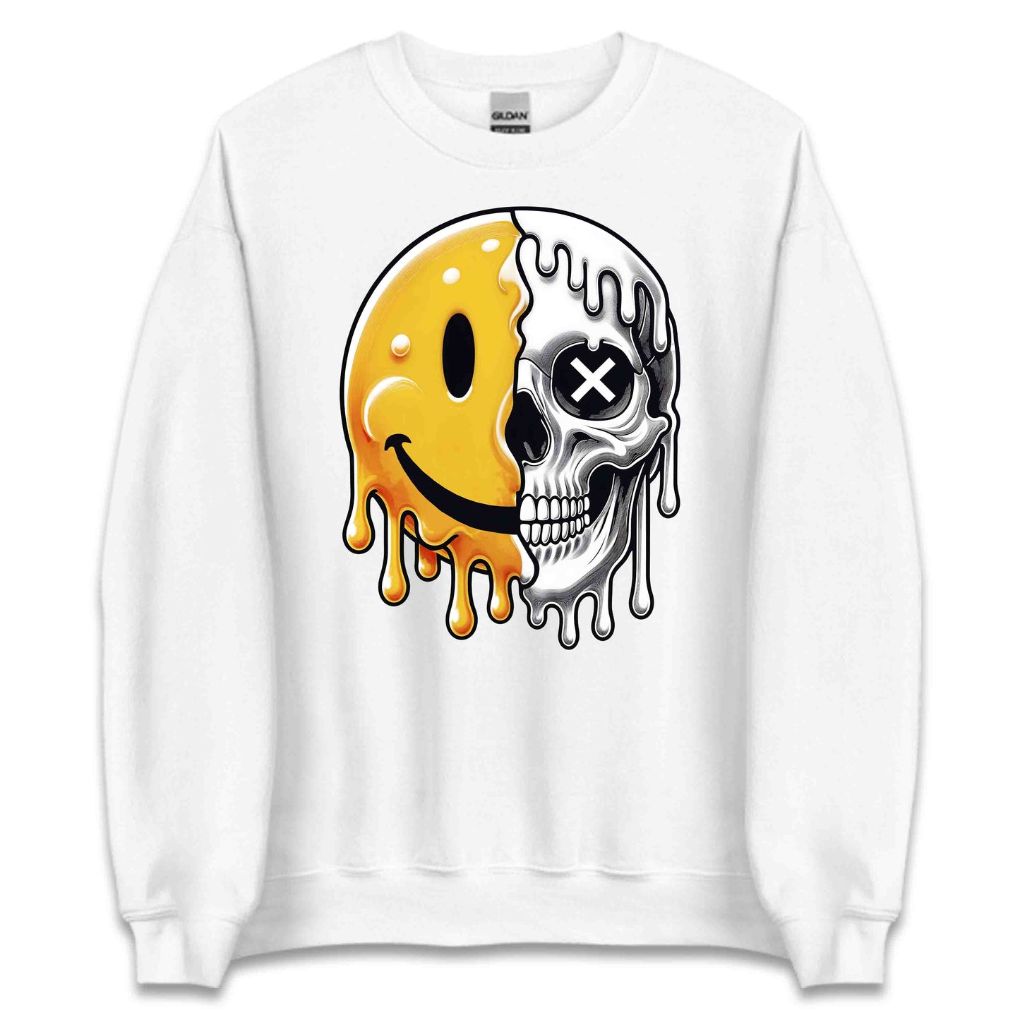 Half Smiley Half Skull Dripping Grunge Melting Art | PRODUCT CODE: HFLASKULDPRG