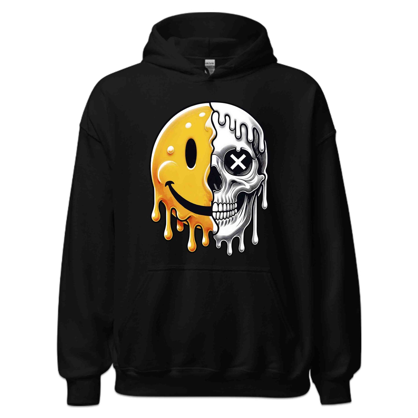 Half Smiley Half Skull Dripping Grunge Melting Art | PRODUCT CODE: HFLASKULDPRG