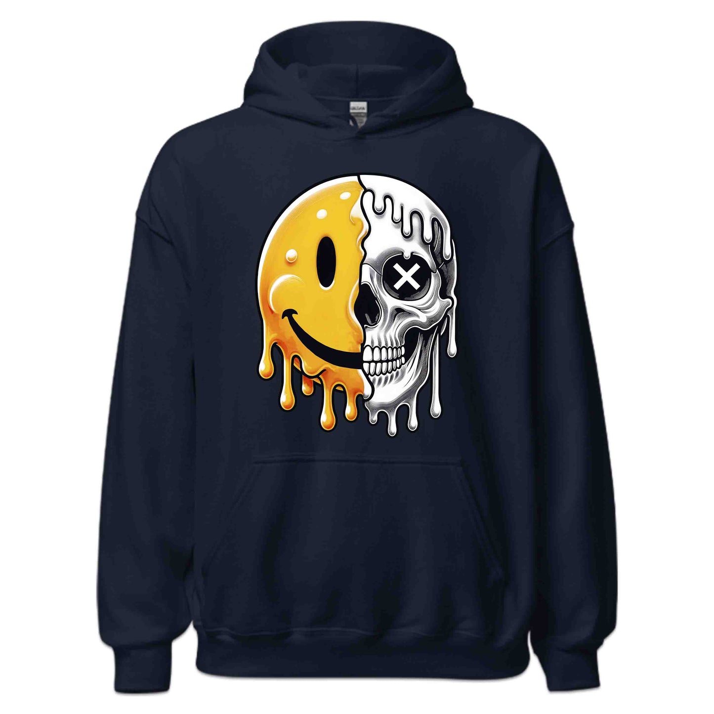 Half Smiley Half Skull Dripping Grunge Melting Art | PRODUCT CODE: HFLASKULDPRG