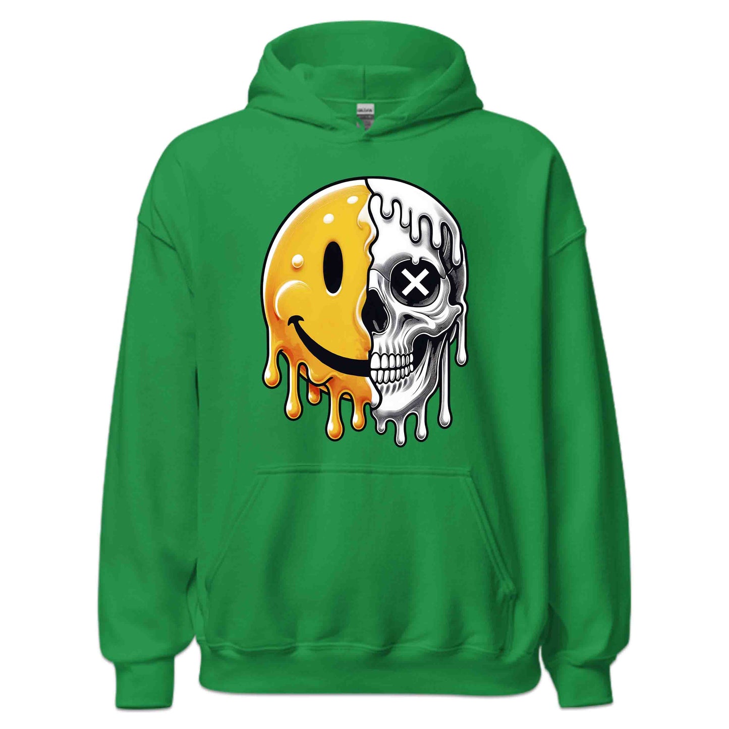 Half Smiley Half Skull Dripping Grunge Melting Art | PRODUCT CODE: HFLASKULDPRG