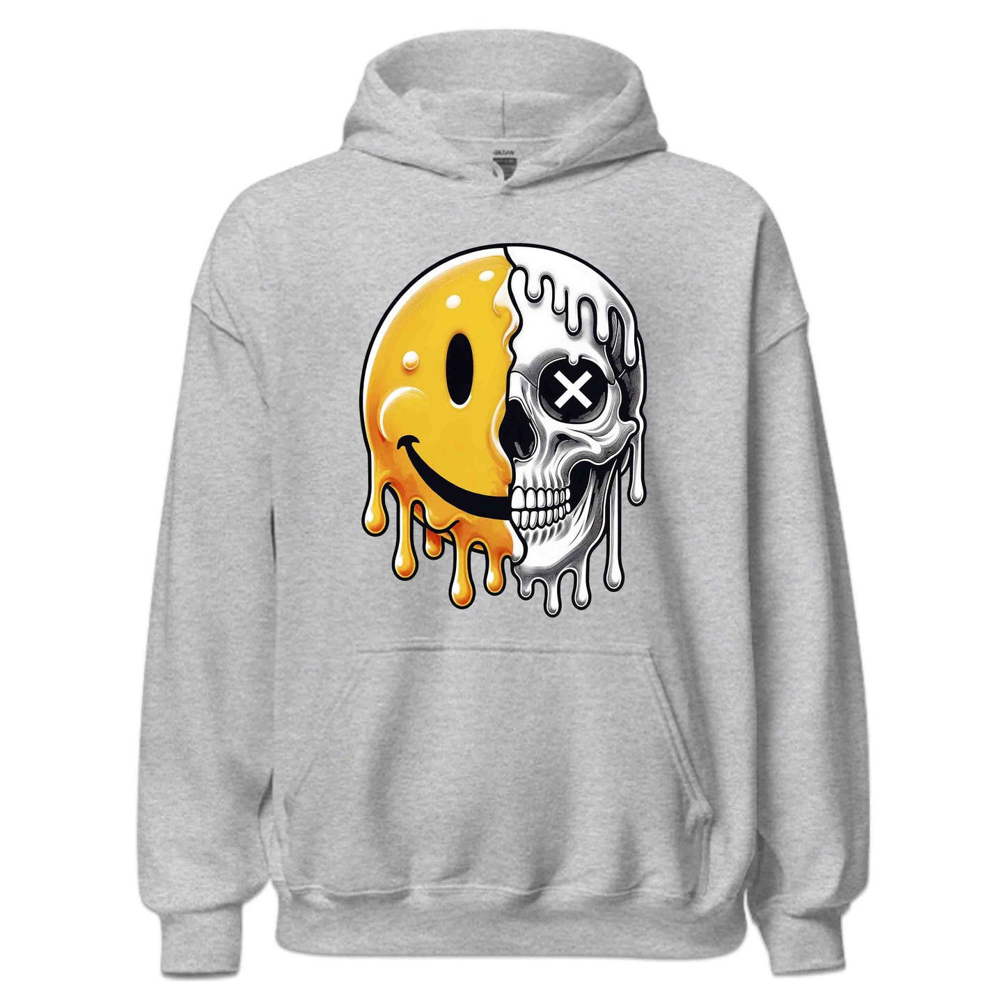 Half Smiley Half Skull Dripping Grunge Melting Art | PRODUCT CODE: HFLASKULDPRG