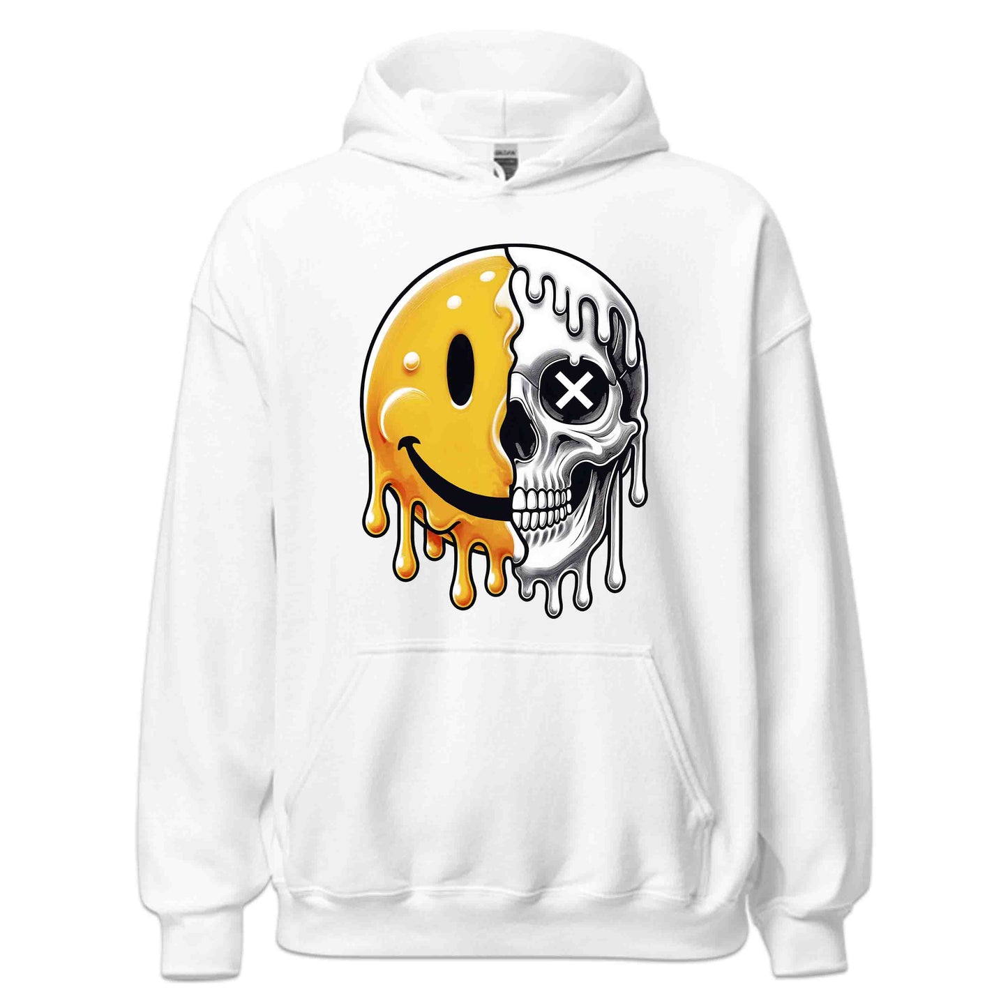 Half Smiley Half Skull Dripping Grunge Melting Art | PRODUCT CODE: HFLASKULDPRG