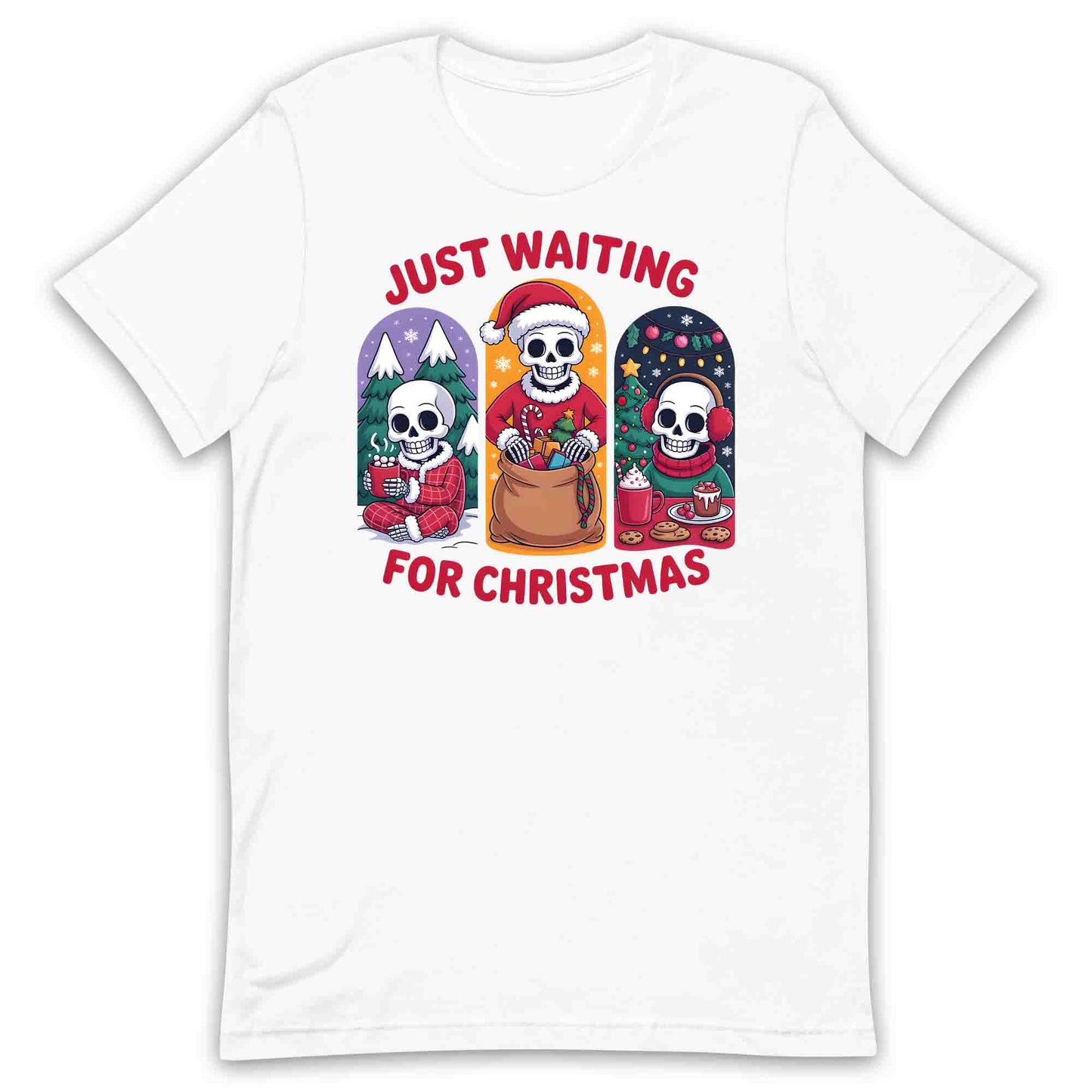 Just Waiting for Christmas Skeleton T-Shirt, Spooky Holiday Sweatshirt, Dark Humor Xmas Hoodie | PRODUCT CODE: HJSDGFEWQ