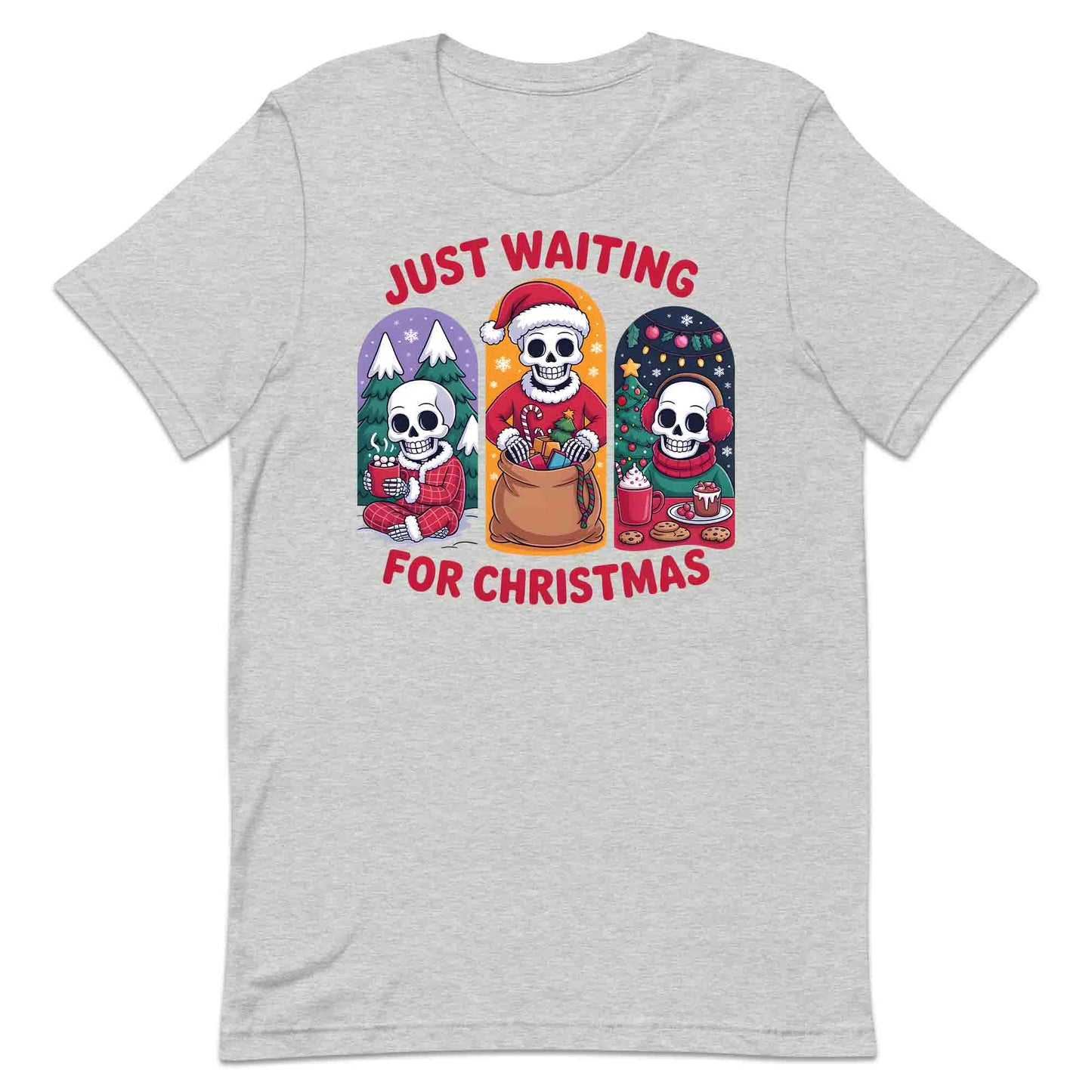 Just Waiting for Christmas Skeleton T-Shirt, Spooky Holiday Sweatshirt, Dark Humor Xmas Hoodie | PRODUCT CODE: HJSDGFEWQ