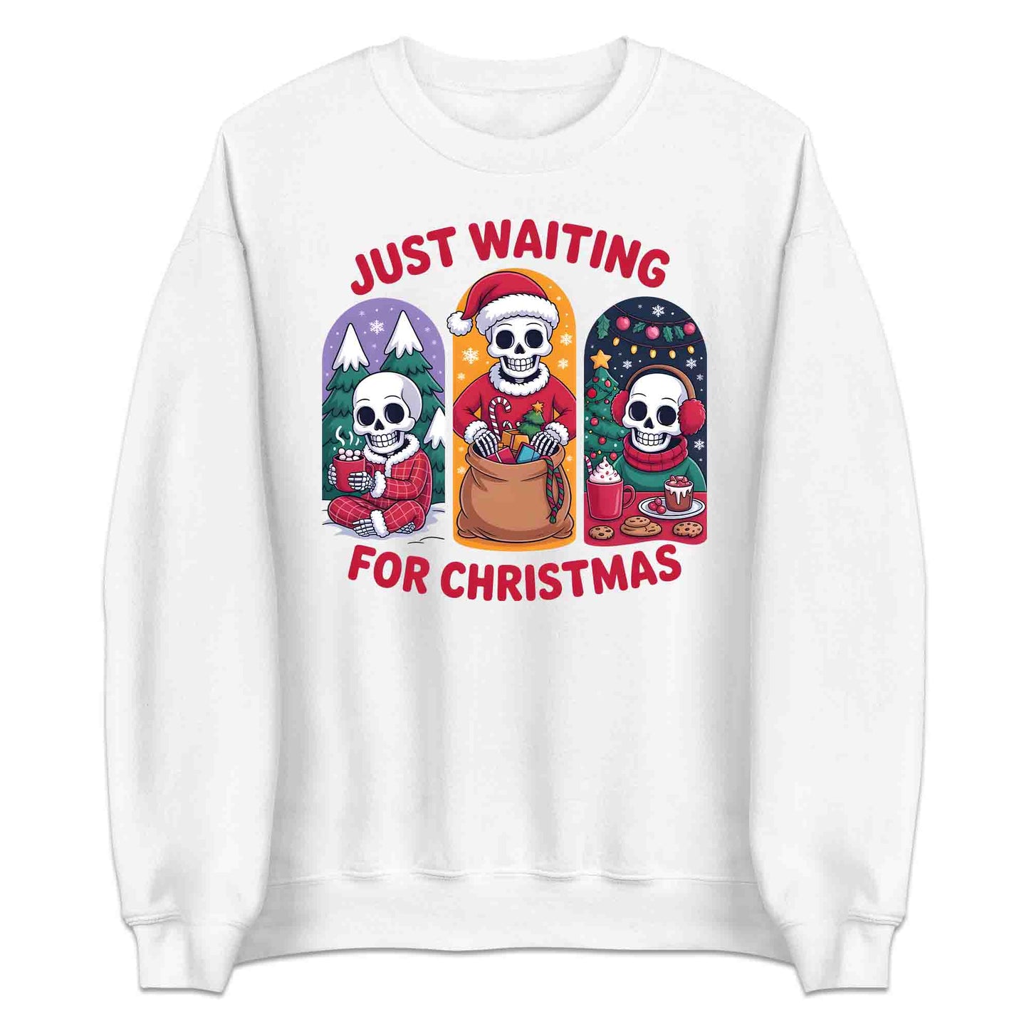 Just Waiting for Christmas Skeleton T-Shirt, Spooky Holiday Sweatshirt, Dark Humor Xmas Hoodie | PRODUCT CODE: HJSDGFEWQ