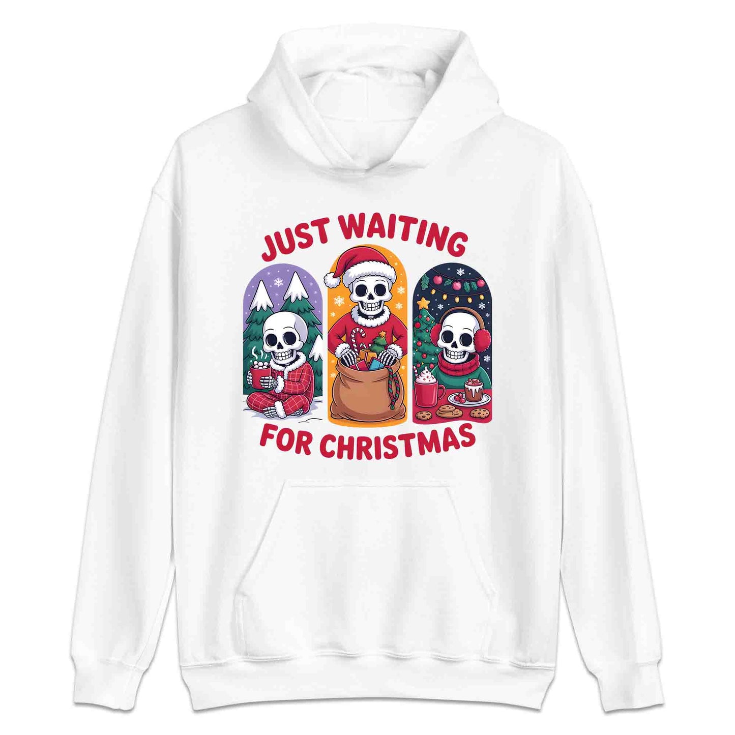 Just Waiting for Christmas Skeleton T-Shirt, Spooky Holiday Sweatshirt, Dark Humor Xmas Hoodie | PRODUCT CODE: HJSDGFEWQ