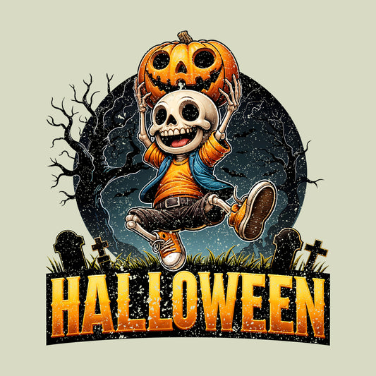 Cute Skeleton With Pumpkin Head Spooky Night Scene Halloween Party | PRODUCT CODE: HLCTSKWPUD