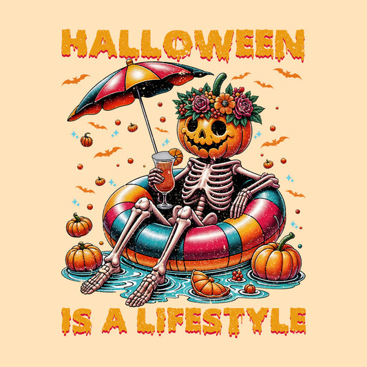 Halloween Is A Lifestyle Spooky Pool Party Pumpkin Skeleton | PRODUCT CODE: HLWSALFSY