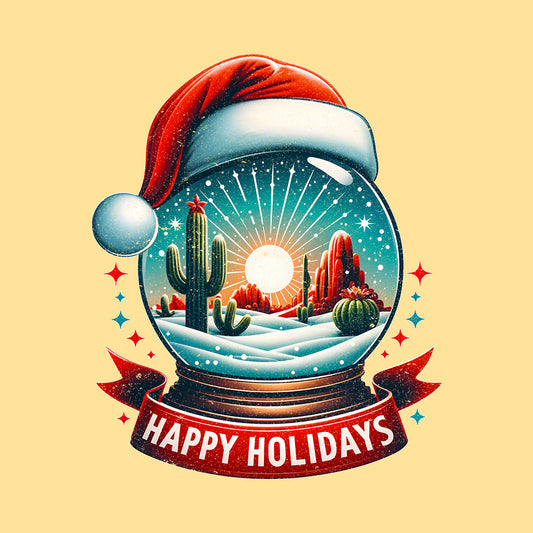 Happy Holidays Xmas Desert Snow Globe Christmas Cactus | PRODUCT CODE: HPYLDRSTCUXM