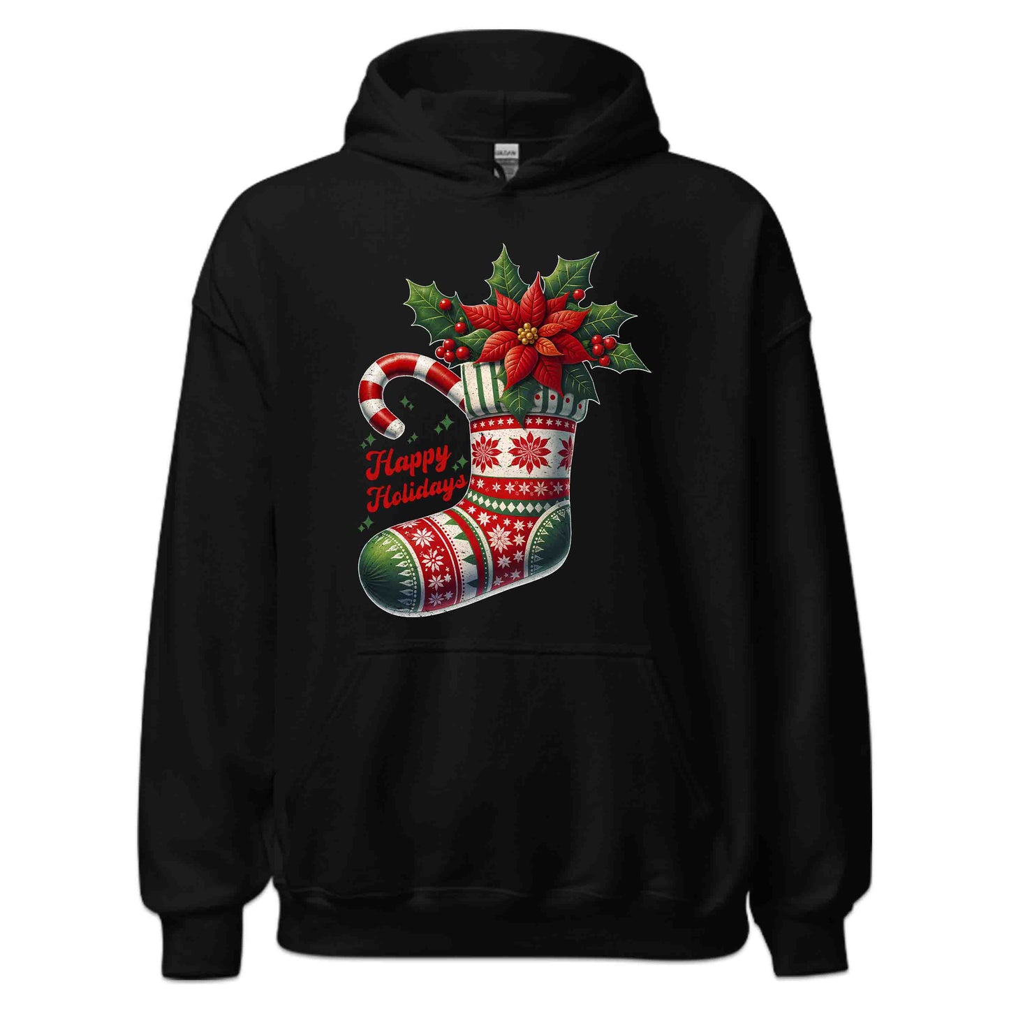 Happy Holidays Christmas Stocking Xmas Poinsettia Holly & Candy Cane | PRODUCT CODE: HPYLDSCHTCK