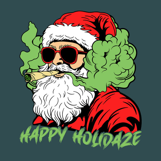 Happy Holidaze Santa Stoner Christmas Santa Smoking Weed Xmas Cannabis | PRODUCT CODE: HPYLDZRUNWED