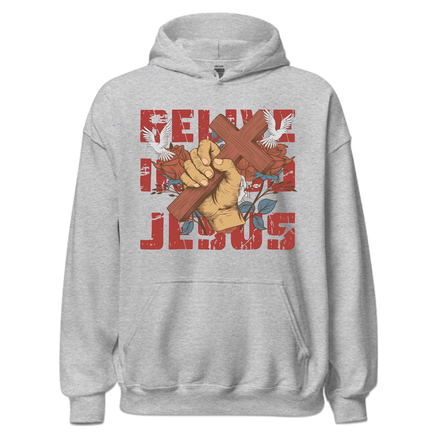 Believe in God Jesus Cross with Floral Accents and Doves Christian Faith  | PRODUCT CODE: HWQENSOAMN
