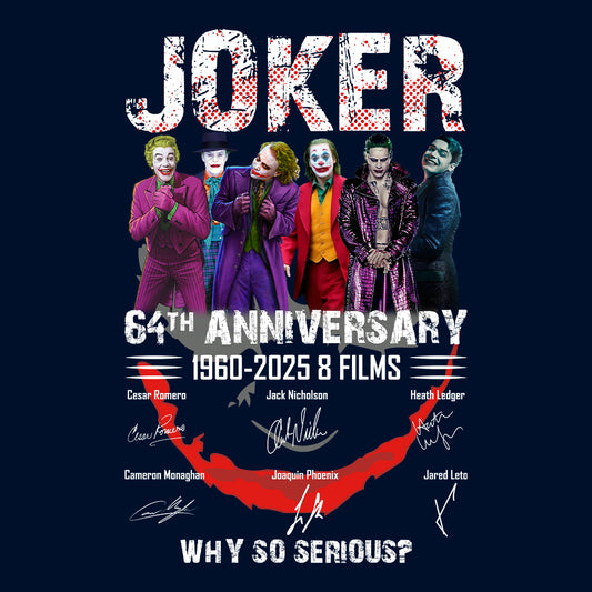 Joker 64th Anniversary T-Shirt, Jumper & Hoodie – 1960–2025 Tribute to 8 Iconic Jokers from Romero to Phoenix, DC Villain Classic | PRODUCT CODE: JASDUYRK