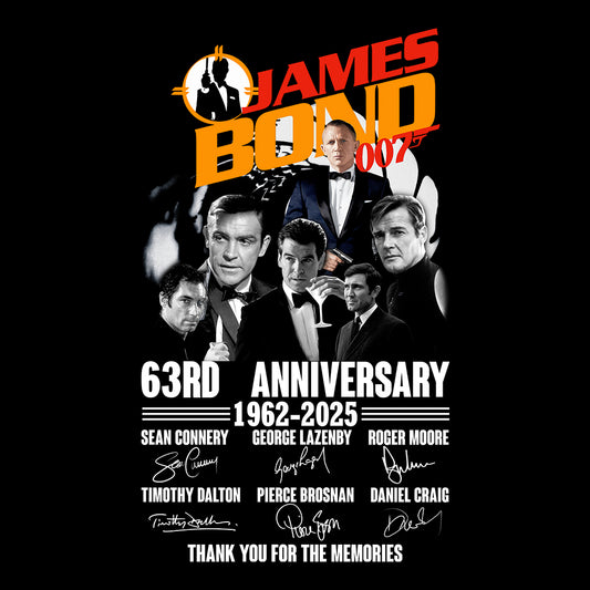 James Bond 63rd Anniversary T-Shirt, Jumper & Hoodie – 1962–2025 Tribute to All 007 Actors with Signatures | PRODUCT CODE: JMADSUYA