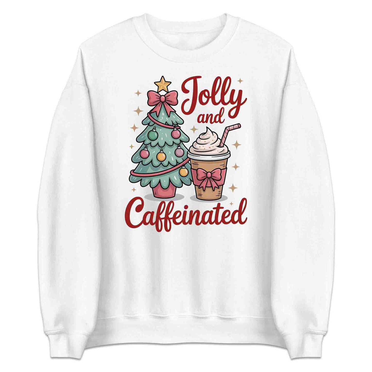 Jolly and Caffeinated Christmas Coffee T-Shirt, Festive Latte Sweatshirt, Barista Holiday Hoodie | PRODUCT CODE: JSDLKWETVU