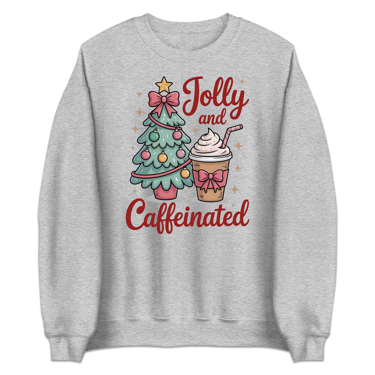 Jolly and Caffeinated Christmas Coffee T-Shirt, Festive Latte Sweatshirt, Barista Holiday Hoodie | PRODUCT CODE: JSDLKWETVU