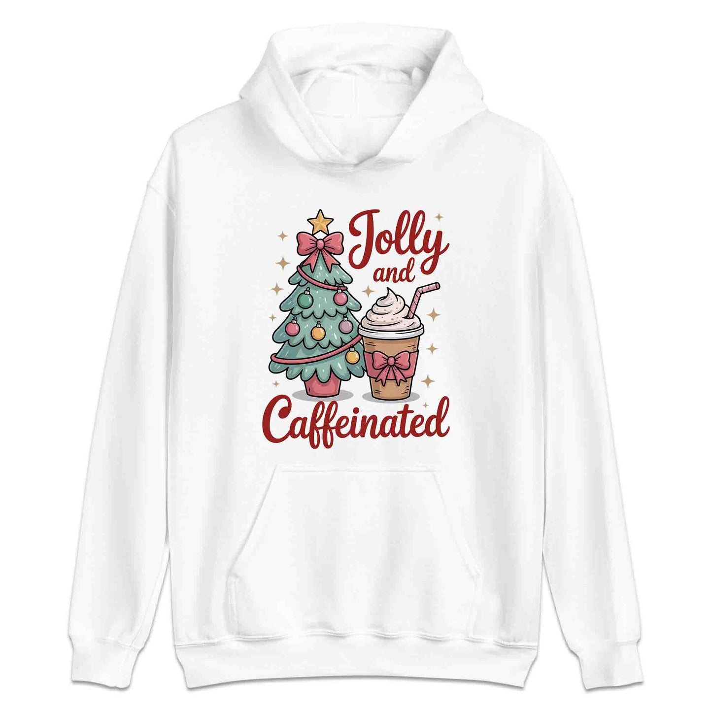 Jolly and Caffeinated Christmas Coffee T-Shirt, Festive Latte Sweatshirt, Barista Holiday Hoodie | PRODUCT CODE: JSDLKWETVU