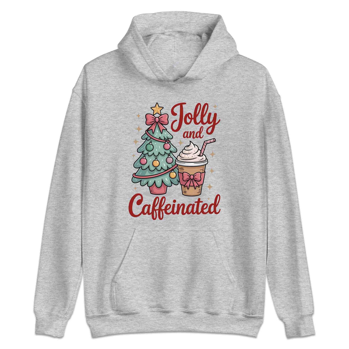 Jolly and Caffeinated Christmas Coffee T-Shirt, Festive Latte Sweatshirt, Barista Holiday Hoodie | PRODUCT CODE: JSDLKWETVU