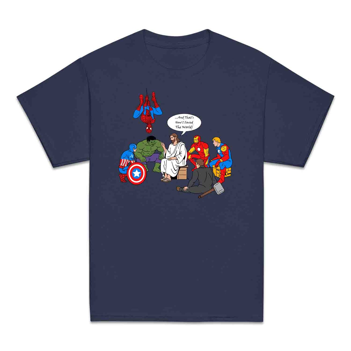 Jesus & Avengers Mashup Kids T-Shirt, Jumper & Hoodie – Christian Marvel Meme Where Faith Meets Fandom with Superhero Humor | PRODUCT CODE: JUDSQAZMLA