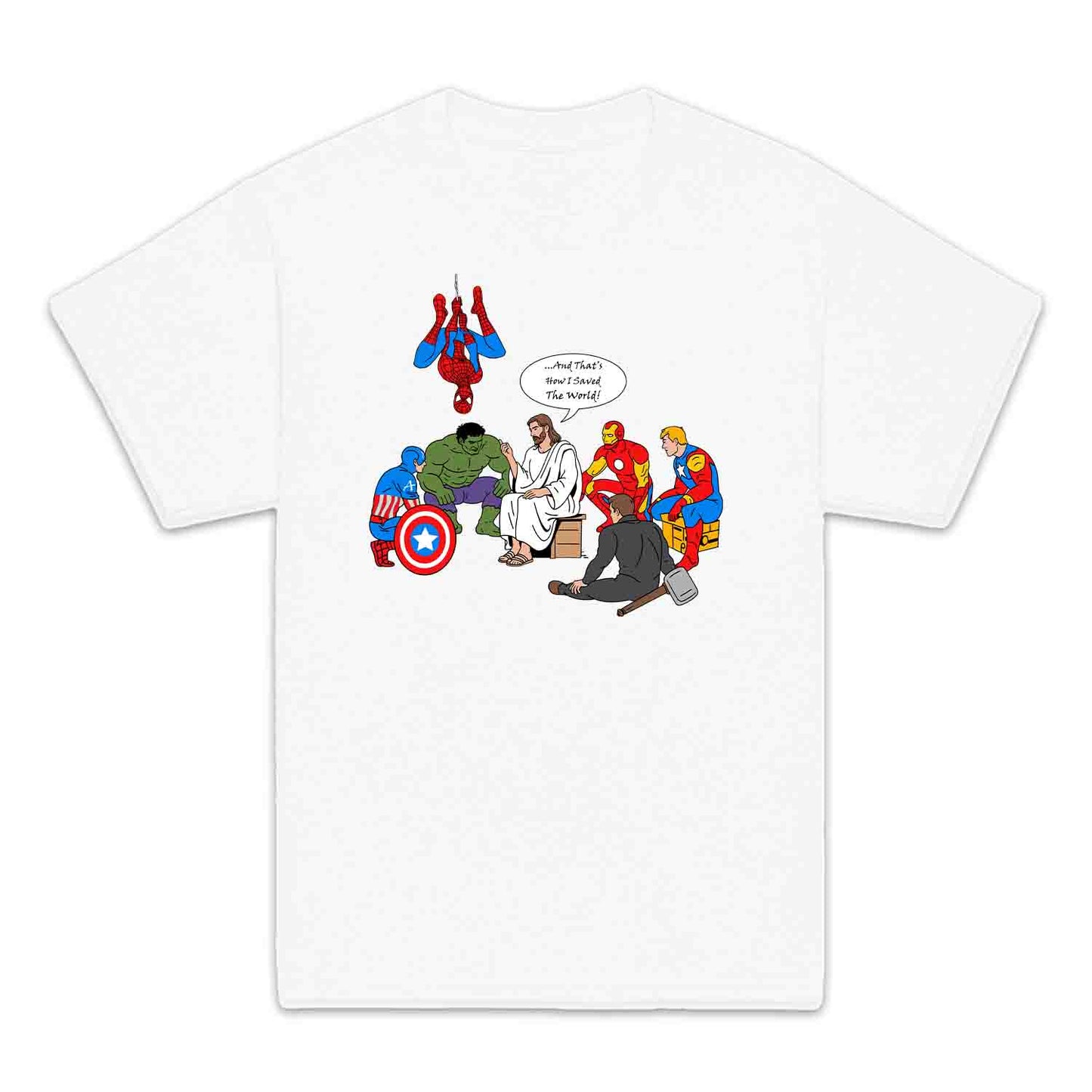 Jesus & Avengers Mashup Kids T-Shirt, Jumper & Hoodie – Christian Marvel Meme Where Faith Meets Fandom with Superhero Humor | PRODUCT CODE: JUDSQAZMLA