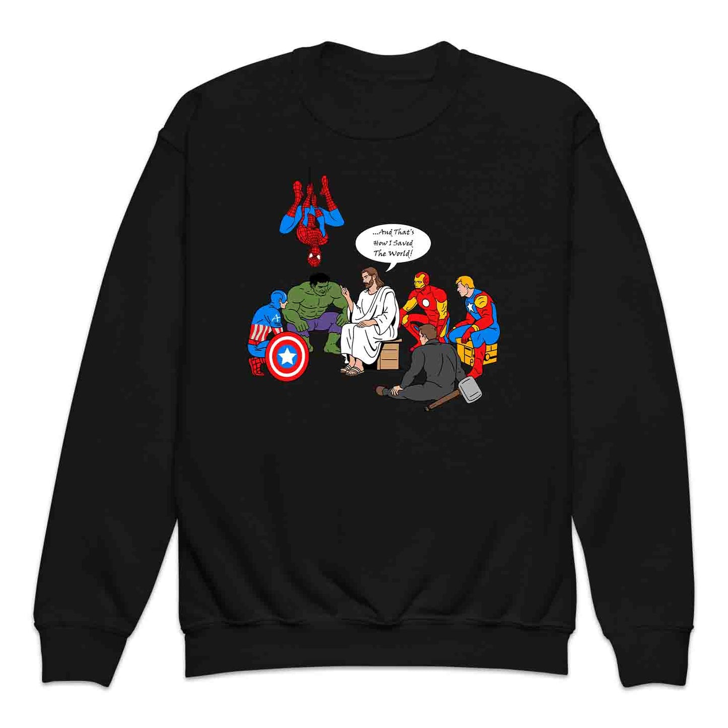 Jesus & Avengers Mashup Kids T-Shirt, Jumper & Hoodie – Christian Marvel Meme Where Faith Meets Fandom with Superhero Humor | PRODUCT CODE: JUDSQAZMLA
