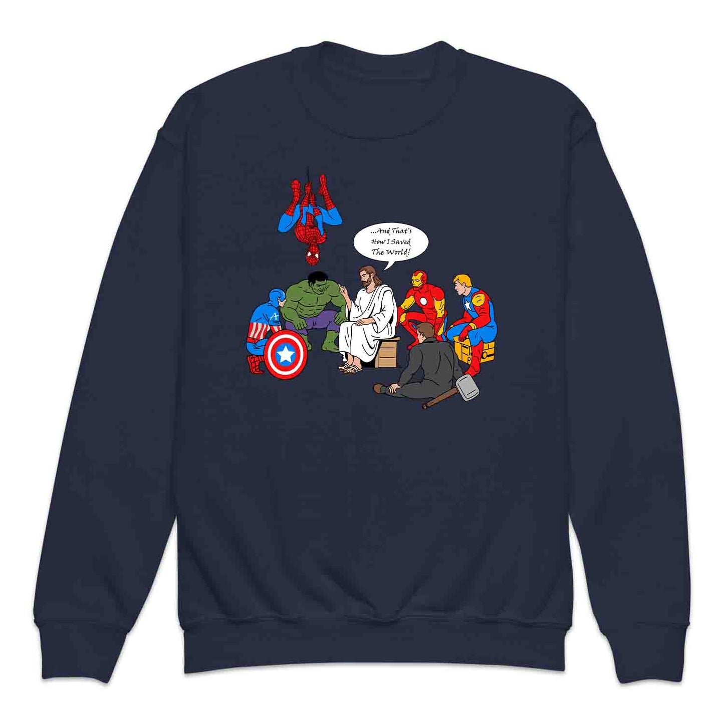 Jesus & Avengers Mashup Kids T-Shirt, Jumper & Hoodie – Christian Marvel Meme Where Faith Meets Fandom with Superhero Humor | PRODUCT CODE: JUDSQAZMLA