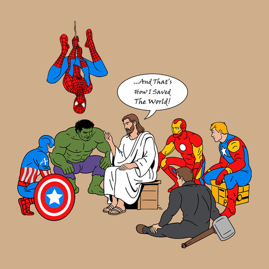Jesus & Avengers Mashup Kids T-Shirt, Jumper & Hoodie – Christian Marvel Meme Where Faith Meets Fandom with Superhero Humor | PRODUCT CODE: JUDSQAZMLA