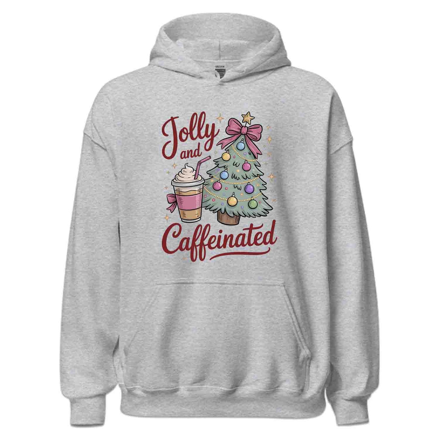 Jolly and Caffeinated Christmas T-Shirt, Festive Coffee Lover Tee, Holiday Latte Humor Shirt | PRODUCT CODE: JYLKDFSBV