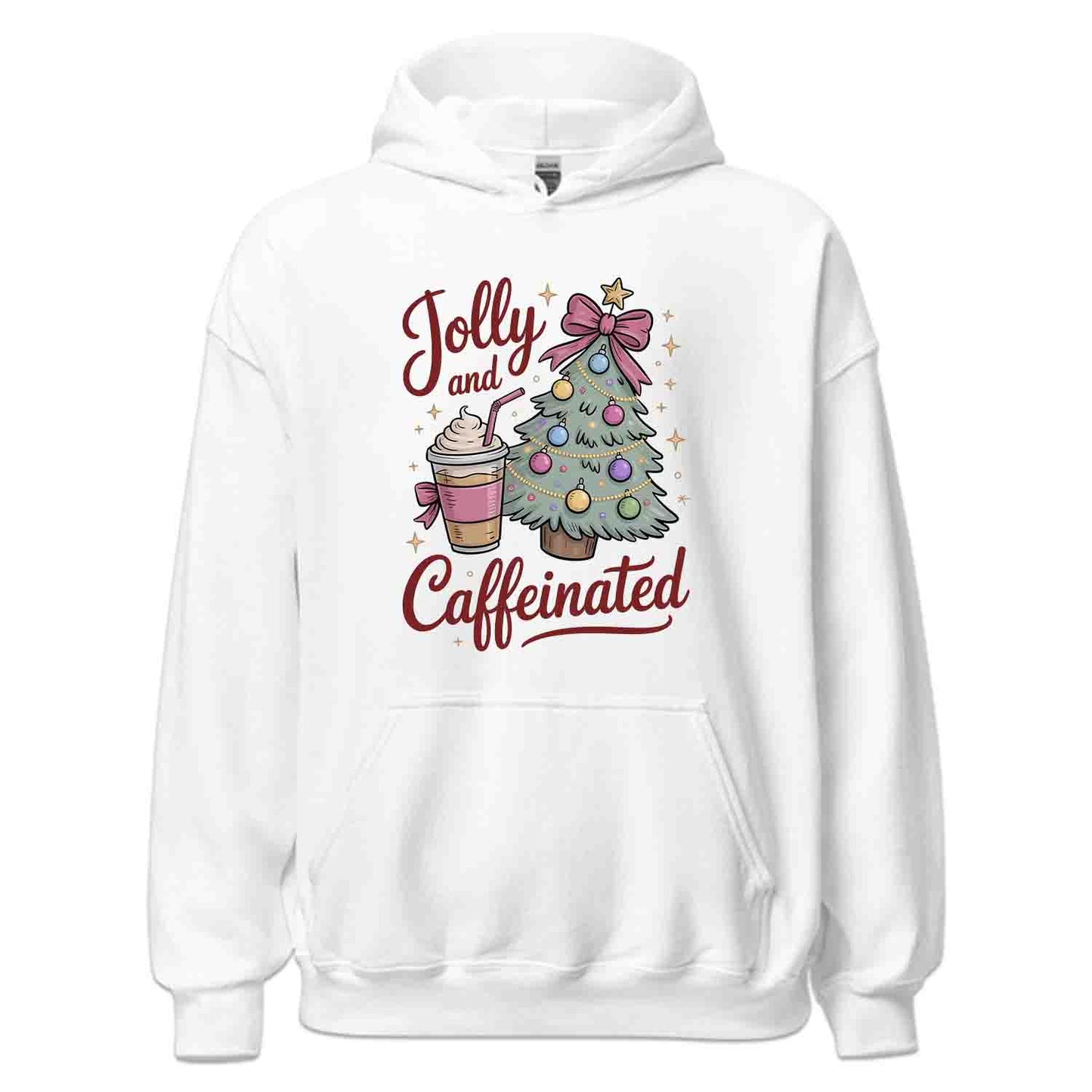 Jolly and Caffeinated Christmas T-Shirt, Festive Coffee Lover Tee, Holiday Latte Humor Shirt | PRODUCT CODE: JYLKDFSBV