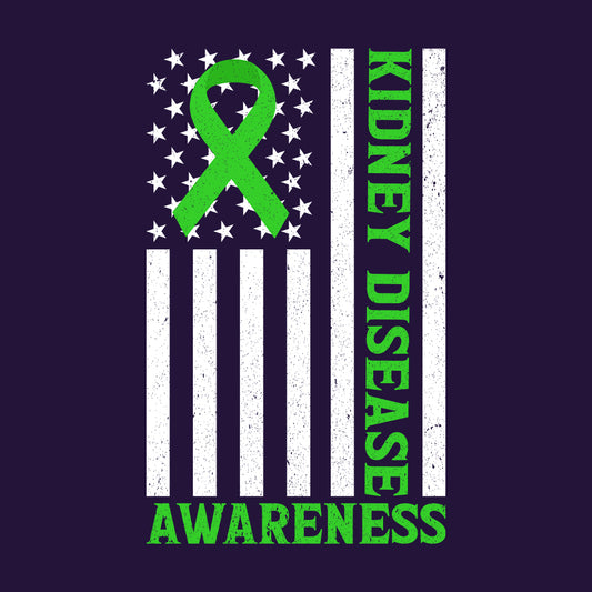 Kidney Disease Awareness Green Ribbon American Flag CKD Supporters | PRODUCT CODE: KNDYSAEFMVOW