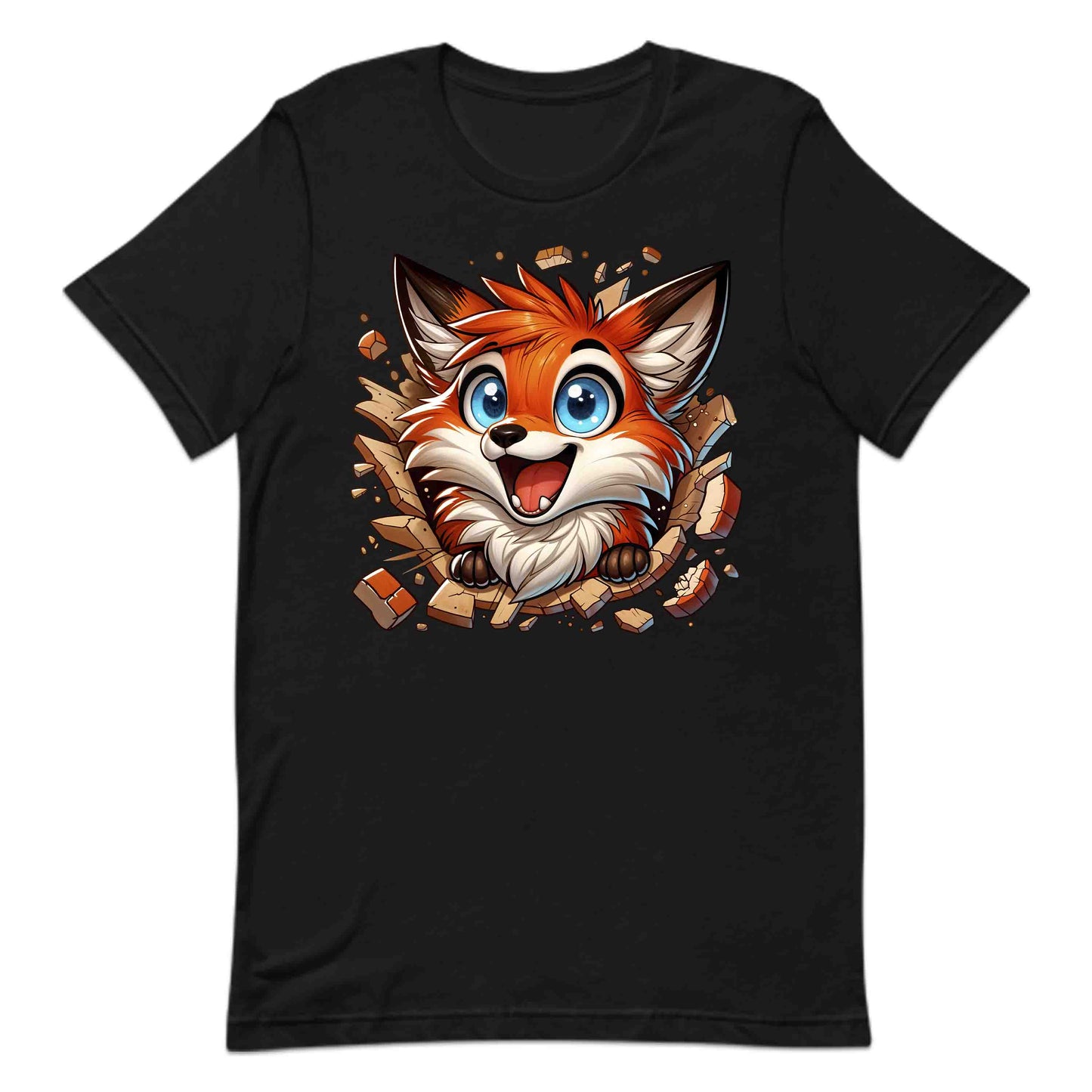 Kawaii Fox Breaking Through Brick Wall 3D Realistic Blue-Eyed Happy Fox | PRODUCT CODE: KWAFXOBRKNF