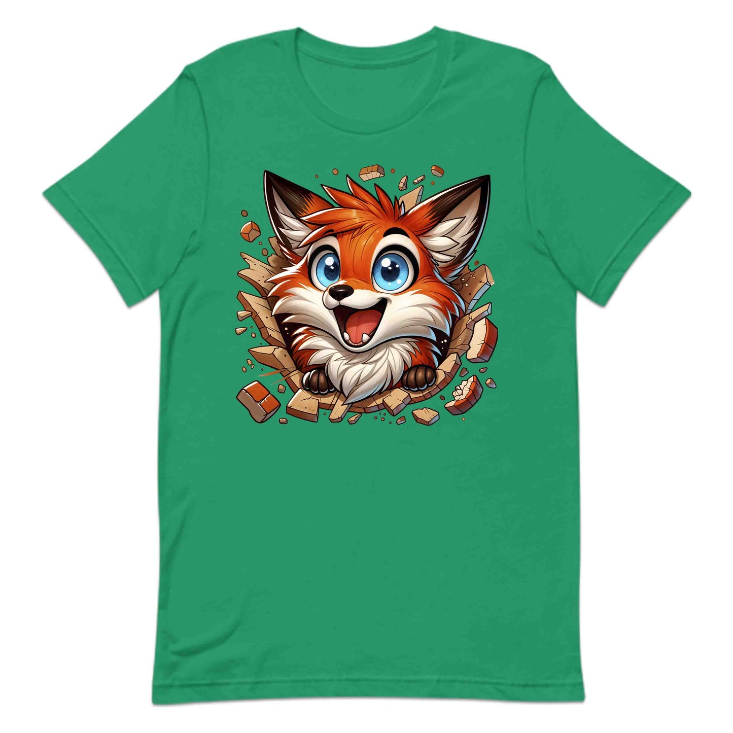 Kawaii Fox Breaking Through Brick Wall 3D Realistic Blue-Eyed Happy Fox | PRODUCT CODE: KWAFXOBRKNF