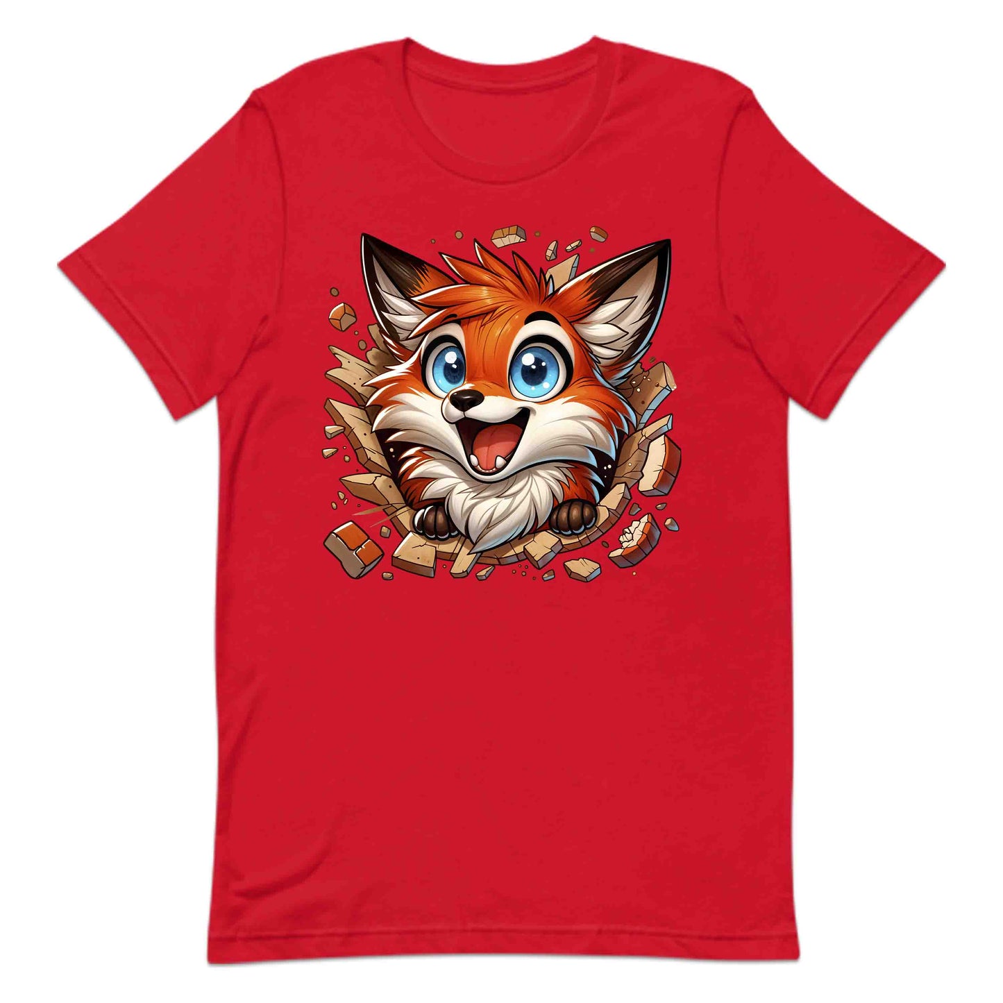 Kawaii Fox Breaking Through Brick Wall 3D Realistic Blue-Eyed Happy Fox | PRODUCT CODE: KWAFXOBRKNF